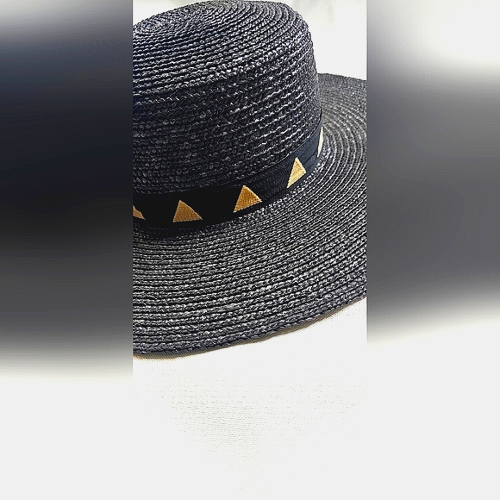 🔥🔥"Gigi Pip" Black Straw Hat with Geometric Band - Picture 2 of 3